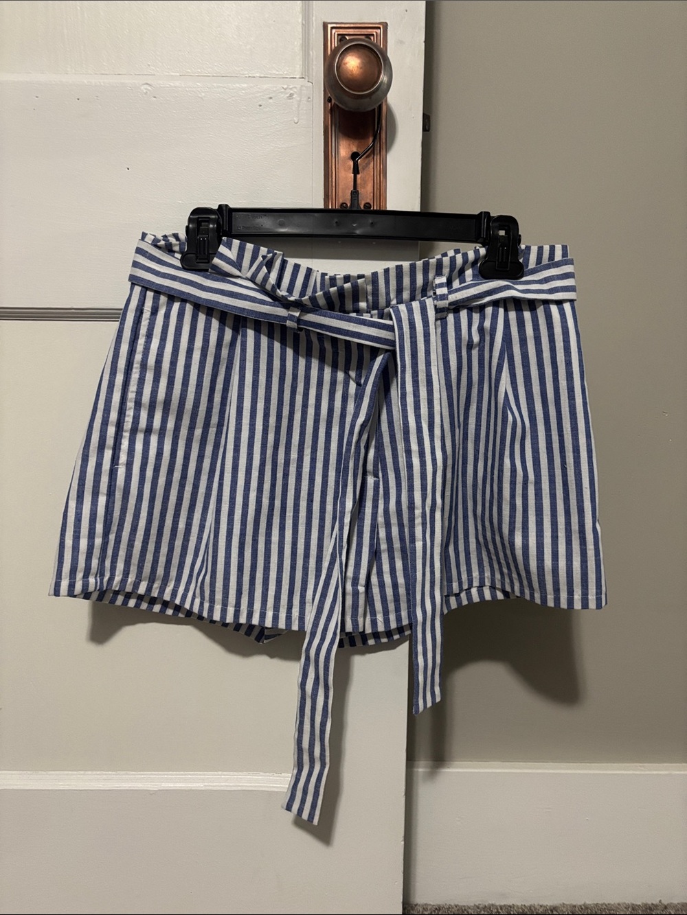 Love Tree Blue and White Vertical Stripe Tie-Front Shorts